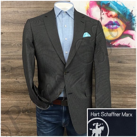 Hart Schaffner Mens Blazer Sport Coat 2 Button Casual Jacket 42L Wool Silk Suits - Picture 1 of 13